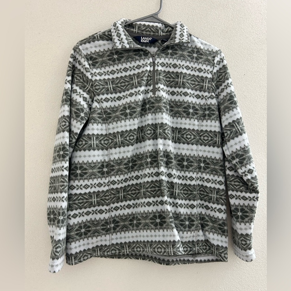 Lands' End Grey and White quarter zip pullover sweatshirt size small